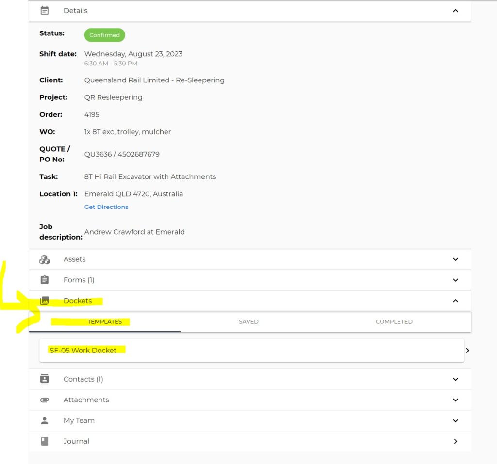 Issue with Work Docket Forms - Loaderhire GLH